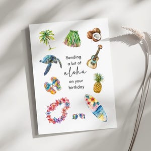 Carte d'anniversaire drôle, carte d'anniversaire hawaïenne, carte d'anniversaire Aloha, carte de voeux d'anniversaire hawaïenne, carte d'anniversaire tropicale hawaïenne aquarelle