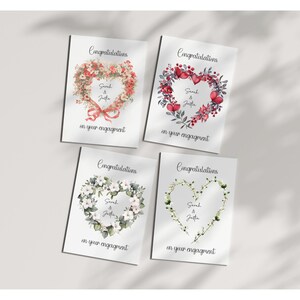 Carte de fiançailles personnalisée, cadre couronne de fleurs, cartes de fiançailles de fleurs, félicitations pour vos fiançailles, fiançailles personnalisées