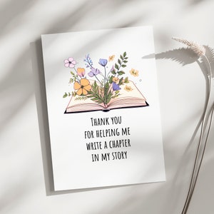 Carte de remerciement pour enseignant, merci pour le nouveau chapitre, appréciation des enseignants, amateurs de livres, carte de remerciement pour enseignant, carte de fin d'année, bibliothécaire