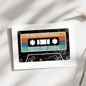 Carte d'anniversaire amusante, carte de cassette, carte d'anniversaire de bande vintage, carte d'anniversaire rétro du 40e anniversaire, carte d'anniversaire des années 80, carte de cassette de musique