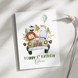 Personalized 1st Birthday Card, 2nd birthday, Special son birthday card, animal birthday, safari birthday card, grand son, nephew, son 1st