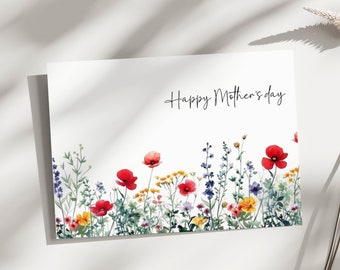 Flower Mother's day Card, floral mothers day card, wildflowers mothers day, flower mothers day card, pretty doodle floral design, flower mom