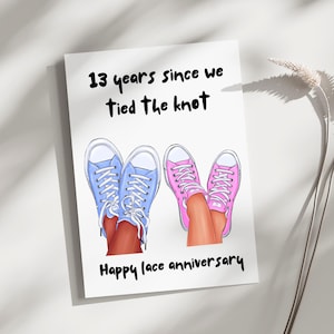 Carte d'anniversaire de 13 ans, carte d'anniversaire de dentelle, carte d'anniversaire de lacets, anniversaire de dentelle de baskets de 13 ans, carte d'anniversaire de jeu de mots drôle