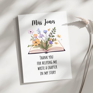 Personalized Teacher Thank you card thank you for write a chapter in my life personalized floral books appreciation card end of year card