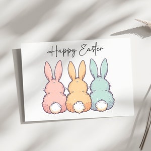 Carte de lapin de Pâques, jolie carte de lapin de Pâques, carte drôle de lapin de Pâques, carte de queues de lapin de Pâques, carte de Pâques pour enfants, amis, lapins mignons