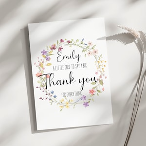 Carte de remerciement personnalisée, carte de remerciement florale pour tout, une petite carte pour dire un grand merci carte de remerciement aquarelle de fleurs sauvages