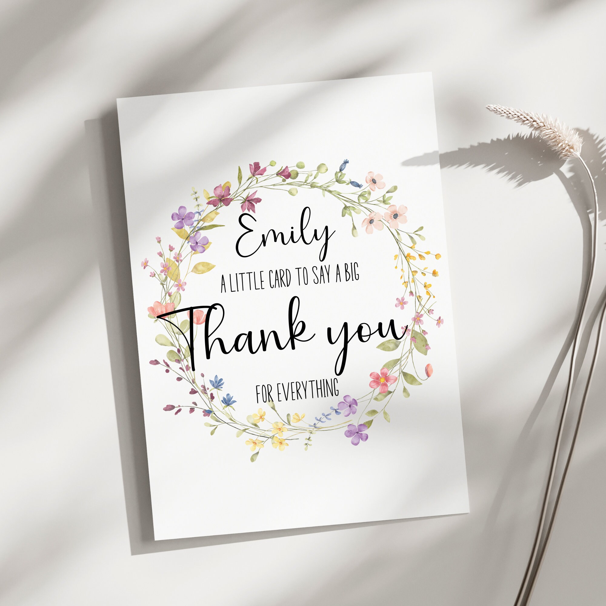 Personalized Thank You Card, Floral Thank You Card for Everything