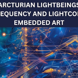 Può includere: Arte digitale astratta con sfondo blu scuro e testo "ARCTURIAN LIGHTBEINGS FREQUENCY AND LIGHTCODE EMBEDDED ART". L'opera presenta una rete di linee dorate e forme blu luminose.