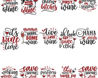 Funny Wine Sayings SVG Bundle, Wine Clipart (Digital Download)