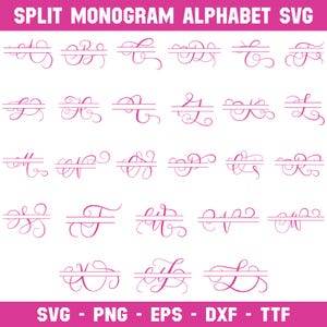 Gesplitste monogram alfabet SVG-bundel, mooie schriftletters A-Z (digitale download)