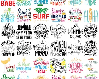夏のビーチバケーション SVG バンドル、レトロな太陽のデザイン (デジタルダウンロード)