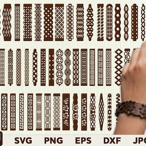 Pacote de arquivos SVG para pulseiras de couro cortadas a laser, padrões de joias (download digital)