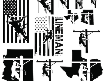 Lineman SVG Bundle, Electrical Worker SVG, USA Flag Lineman Cut File, Utility Worker Png, Powerline Technician Cricut Design, Digital
