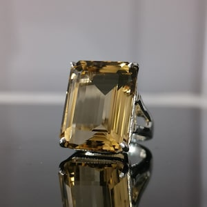 Stunning Very Large Natural Honey Citrine Ring, Fine Gem Color, 925 Sterling Silver, 22.50 Carts