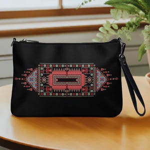 Ponceau Sparrow Women's Tribal Crossbody Shoulder Purse, Elegant Vegan leather Wristlet Wallet Evening Bag For Life Work & Special Occasions