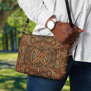 Sandstone Zentangle Damen Tribal Crossbody Schulter Geldbörse, Elegante Vegan Leder Wristlet Wallet Abendtasche für Arbeit & besondere Anlässe