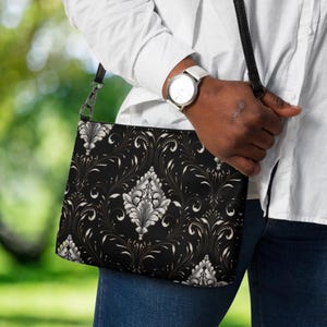 Elegante bolso bandolera de filigrana de ónix para mujer, elegante bolso de mano de cuero vegano, bolso de noche para el trabajo y ocasiones especiales.