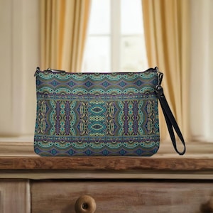 Türkis Nereus Damen Tribal Crossbody Schulter Geldbörse, Elegante Vegan Leder Wristlet Wallet Abendtasche für das Leben Arbeit & besondere Anlässe