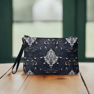 Preußische filigrane, schwarze Damen Crossbody Schulter Geldbörse, elegante Vegan Leder Armband Abendtasche für die Reise Arbeit & besondere Anlässe