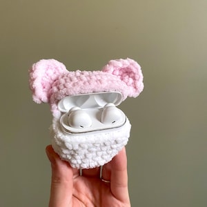 Custodia per AirPod realizzata a mano all'uncinetto - Custodia per auricolari wireless carina e resistente per AirPods, Galaxy Buds, Pixel Buds, Bose / Mouse Ears