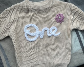 One Birthday Jumper Hand Embroidered Jumper for Childrens First Birthday | Outfit First Birthday Gift Custom Name Jumper