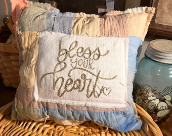 vintage quilt hand embroidered pillow