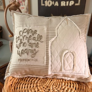 country church hand embroidered verse pillow