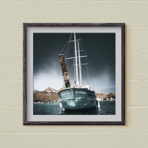 Ship moored at Puerto Pollensa.  Digital print / download