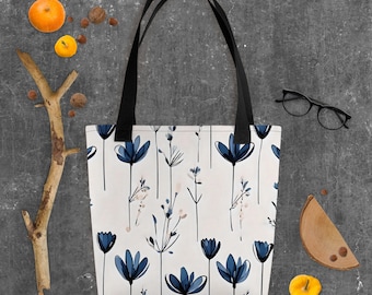Blauwe bloemen - draagtas