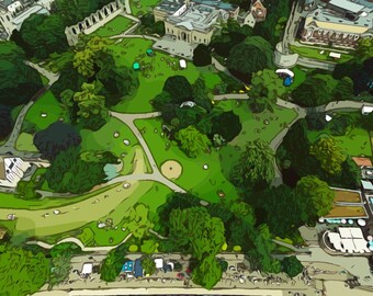 The Museum Gardens, York.  An aerial and pictorial view. 3 x Digital print / download