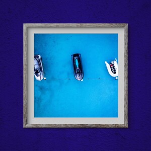 Aerial view of Jet Skis and Tender at Platja de Formentor ,/ Puerto Pollensa, Majorca. Digital print / download