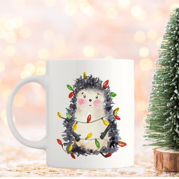 Christmas mugs / hedgehog mug/ hot cocoa mugs / hot chocolate mugs/ secret Santa