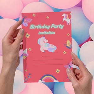 Invitation d'anniversaire Licorne | Invitation arc-en-ciel pastel | pour les filles | coloré| fichier pdf | remplissez vos propres informations