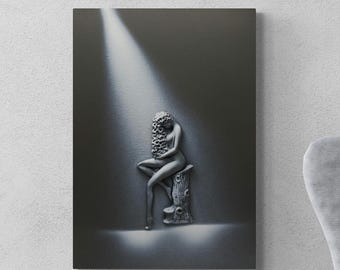 Black and White 3D Woman Wall Art, Textured Figure Sculpture Canvas Painting, Bas Relief Abstract Silhouette, Luxury Handmade UK Gift