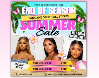 End of Summer Sale Flyer, Summer Booking Flyer, End of Summer Special, August Booking Flyer, Lash Hair Braids Nails Makeup Wig Install