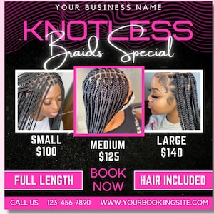 Knotless Braids Special Flyer Template, Hair Stylist DIY Braiding (Canva, Digital Download)