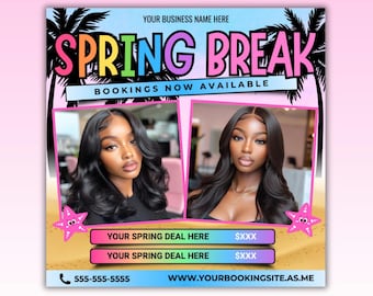 Spring Break Booking Flyer, Hair, Nails, Makeup Template (Canva, Digital Download)