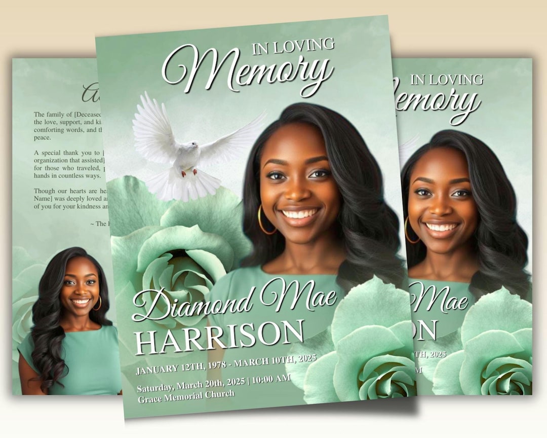 Green Roses Funeral Program Template: 8-page Memorial (canva, Digital ...