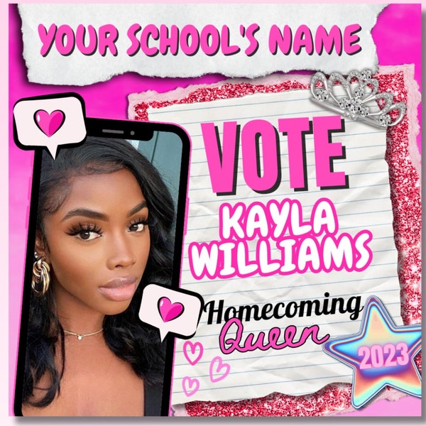 Vote Homecoming Queen Flyer, Class President Student Council Campaign Flyer, High School College Homecoming, Homecoming Girl Vote For Me