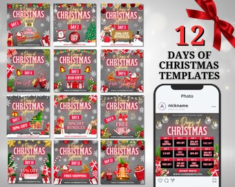 12 Days of Christmas Flyers, Christmas Sale Flyer Bundle, Christmas Social Media Templates, Holiday Flyer, Christmas Discount Promo Flyer