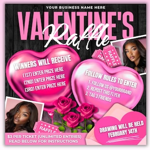 Valinetines Raffle Poster Valentine's Raffle Flyer, DIY Canva Template (1080x1080 Px) - Etsy