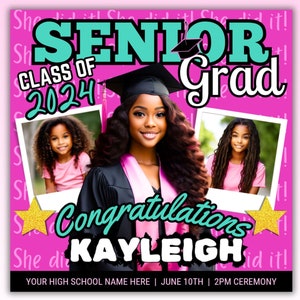 Pink Graduation Flyer, Graduation Announcement Flyer, Graduation Invitation, Graduation Party Invite High School Senior College She Did It