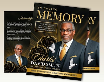 Black & Gold Funeral Program: 8-Page Order of Service (Canva Template Digital Download 17"x11")