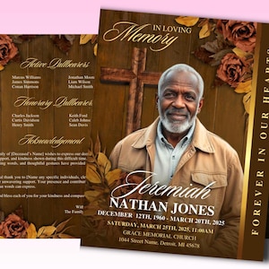 8 Page Brown Gold Funeral Program, 17&quot; X 11&quot;, 8.5&quot; x 11&quot; Obituary Program Template,  Memorial Program, Celebration Of Life, In Loving Memory