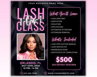 Lash Class Flyer: Lash Tech Social Media Canva Template