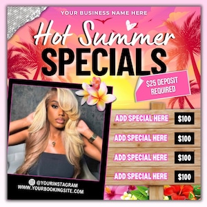 Sommer-Buchungsflyer, Juni-Buchungsflyer, Juni-Bücher offen Sommertermine, Sommer-Sonderangebote Haare Make-up Nägel Wimpern Perücken Zöpfe MUA