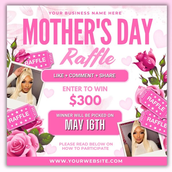 Mother's Day Raffle Flyer, Mother's Day Giveaway, Mothers Day Give Away, Mothers Day Special Hair Braids Makeup Nails Lash Wigs MUA Facial