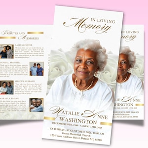 Trifold White Gold Funeral Program, 17 x 11 Funeral Program, Memorial Program, Celebration Of Life Program, In Loving Memory Orbituary Canva