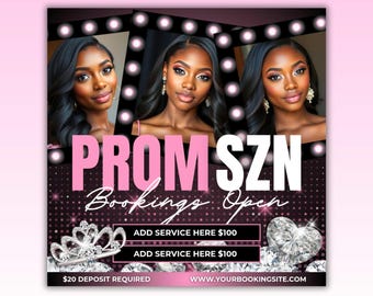 Prom Booking Flyer: MUA, Hair, Nails, Lashes (Canva Template)