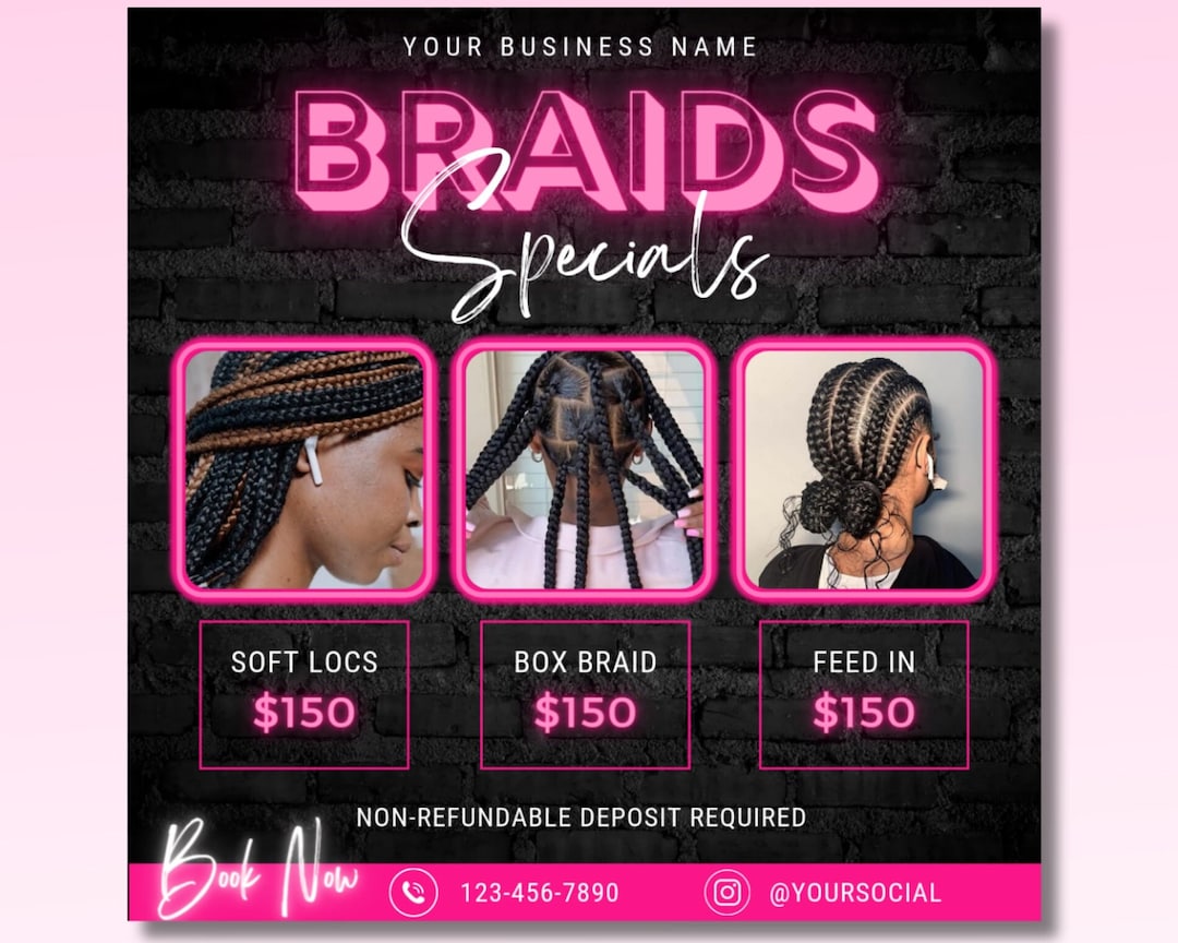 Braids Flyer Template, Braids Special Flyer, Braids Price List, Book